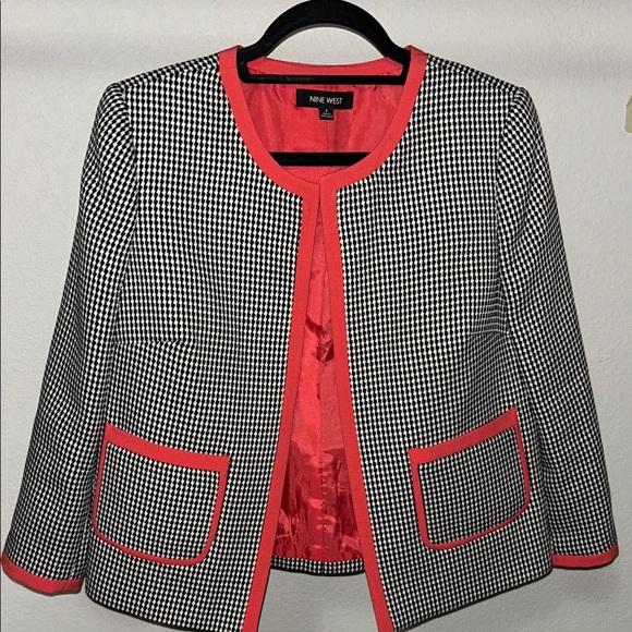 Nine West Houndstooth Blazer with Pink Trim Sz 8 - Picture 5 of 5